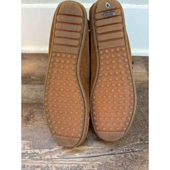 MinneTonka brown suede double fringe side zip boots EUC Sz 10 - Picture 5 of 10